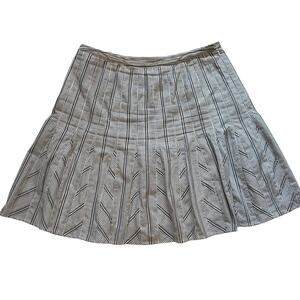 Talbots Petites Cotton Flowy A-Line Skirt, Pleats, Gray White Stripe, Size 14P